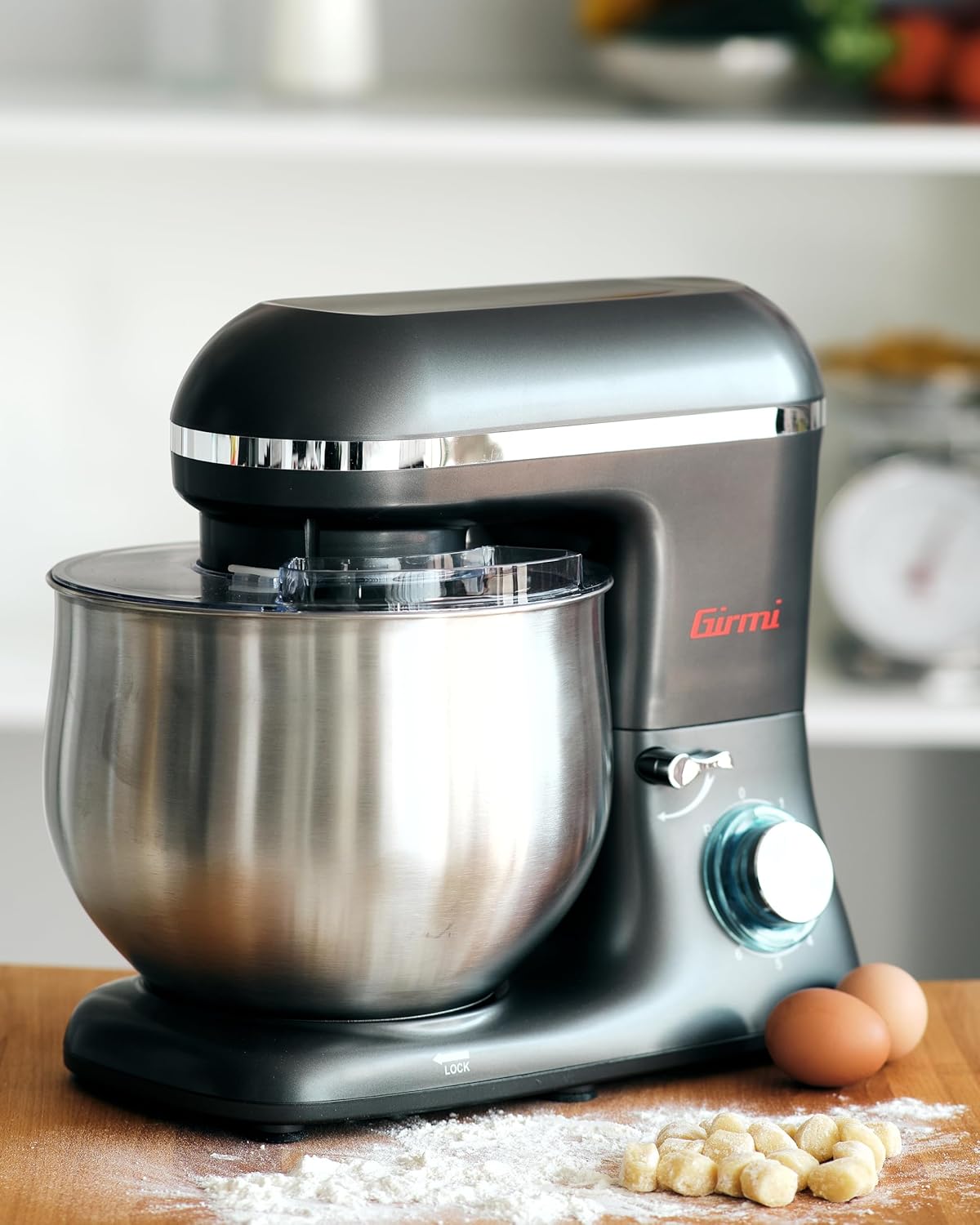 Girmi IM46 Küchenmaschine, 1800 W Max, 8 Liter, 6 Geschwindigkeiten, Pulse, Edelstahlschüssel, Sicherheitsvorrichtung, Zubehör inklusive, Anthrazitgrau