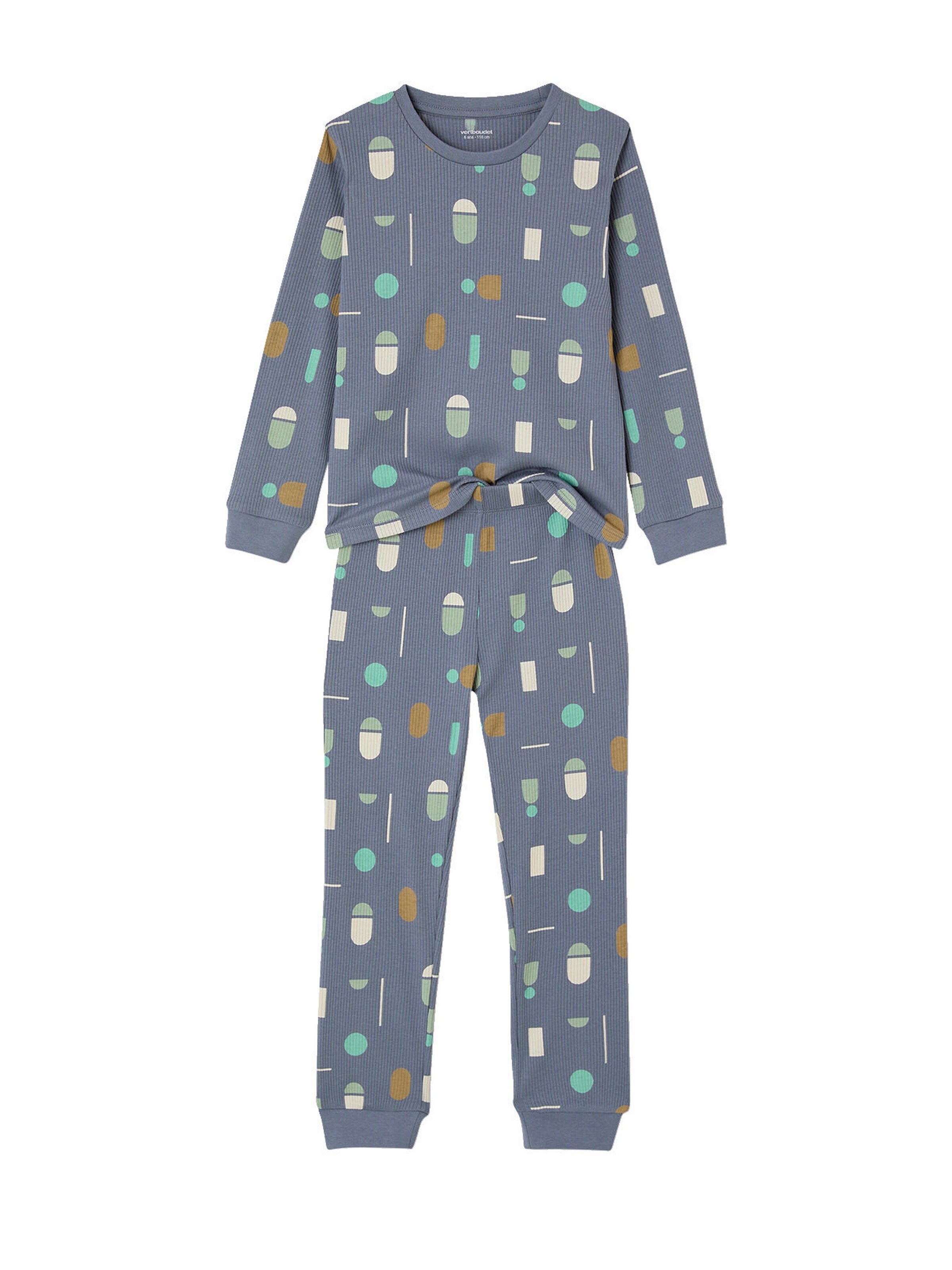 Vertbaudet 2er-Set Jungen Schlafanzüge mit HAPPY-Print und Recycling-Baumwolle graublau