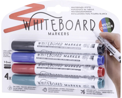 Whiteboardmarker 1-2 mm, diverse kleuren, 4 kleuren