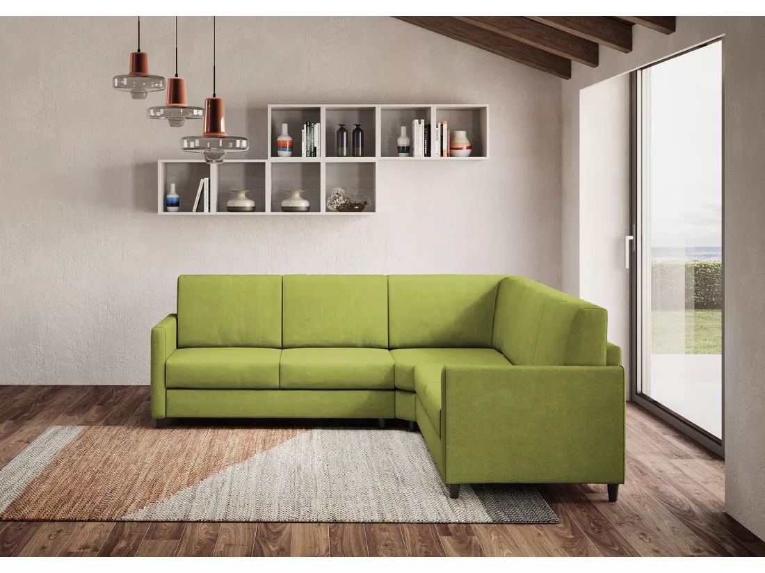 Canapé d'angle moderne italien tissu vert pistache Korane - 5 tailles-Taille 241x241 cm