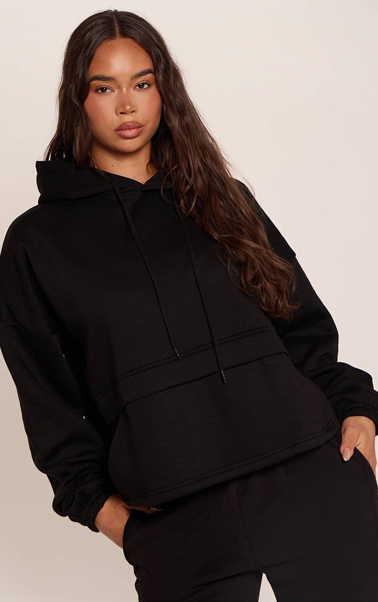 Noir Sweat À Casynthétiqueche Ourlet Large Avec Poche Kangourou