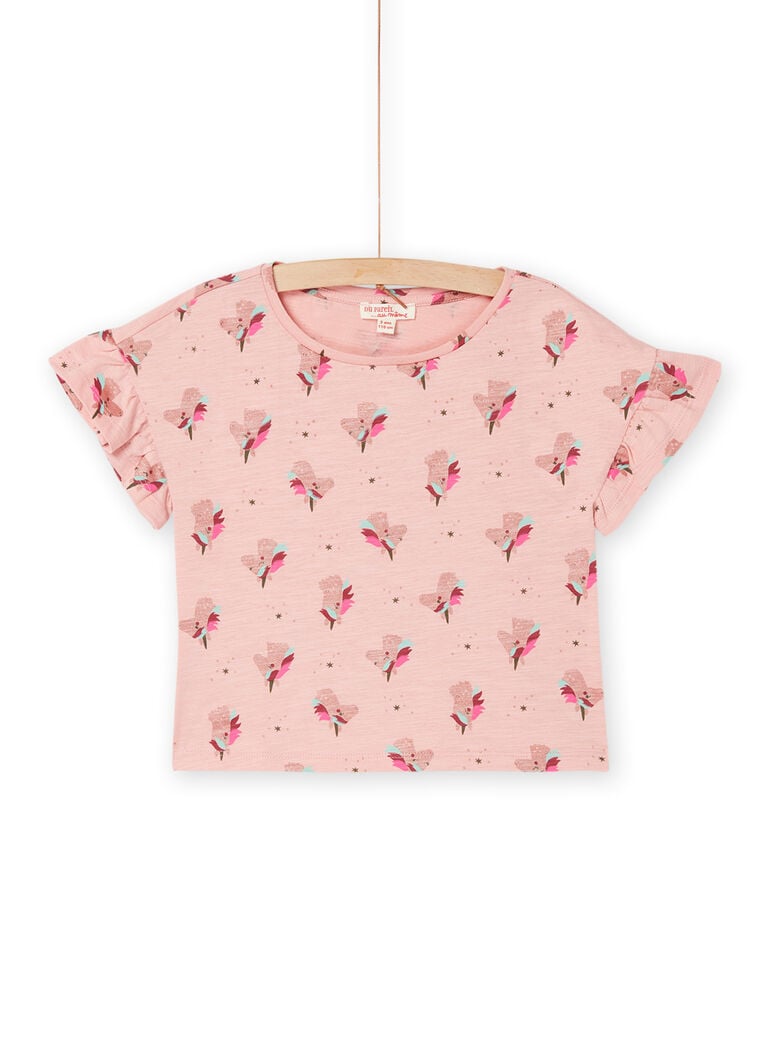T-shirt vieux rose à imprimé licornes
