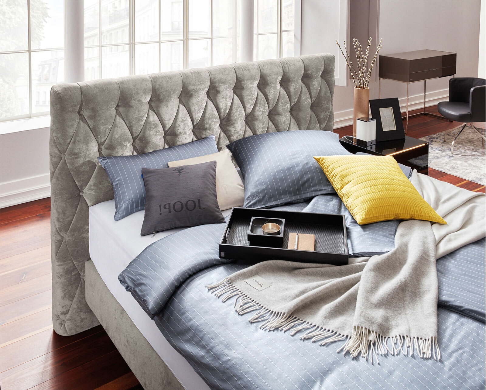 JOOP! Boxspringbett CUBIC CHESTERFIELD 180 x 200 cm grau