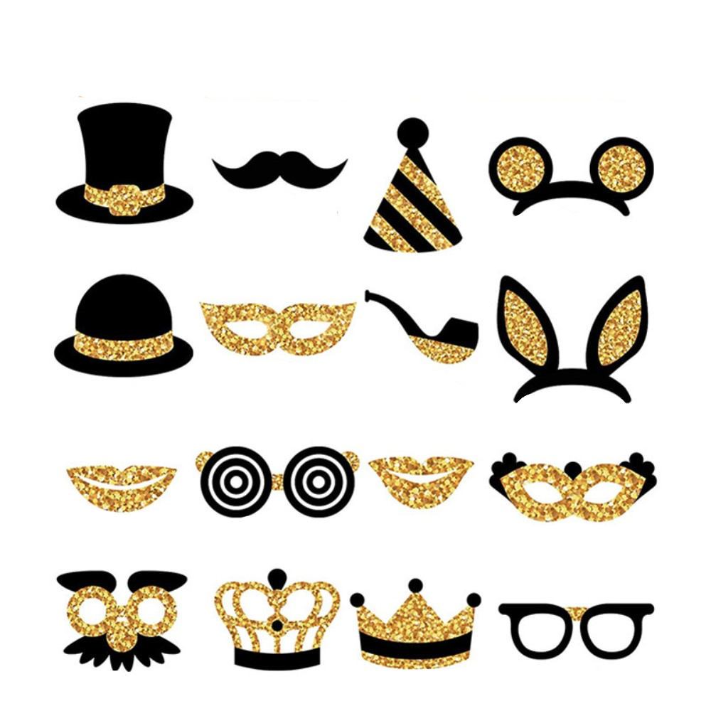(16er Set) Photo Booth Fotorequisiten Party Foto Accessoires Dekorationen für lustige Bilder - Geburtstag / Hochzeit / Silvester