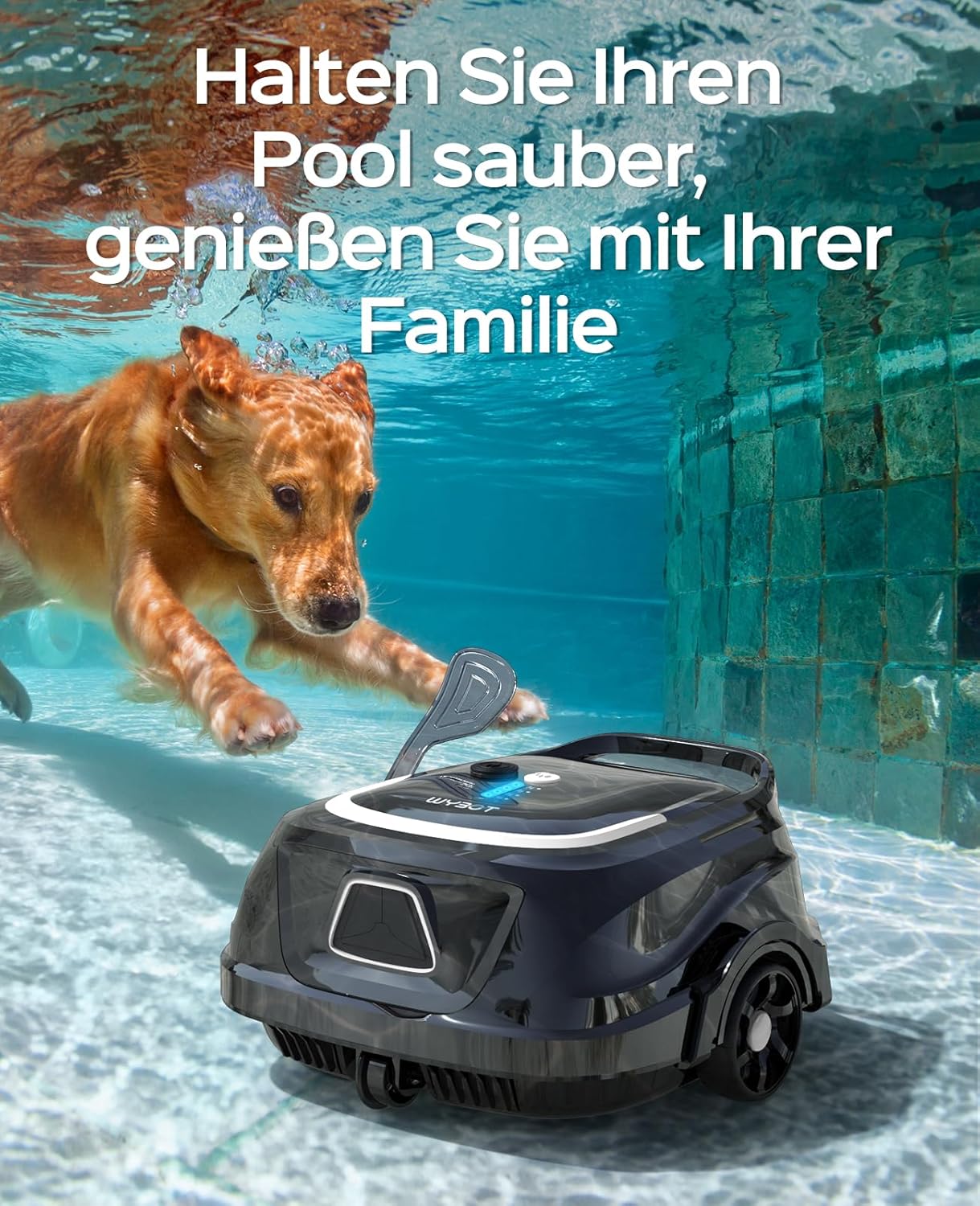WYBOT (2025 Upgrade) A1 Poolroboter, Laufzeit bis zu 120 Minuten, Pool Roboter Kabellos mit Doppelfilter und Poolroboter Akku, Poolroboter für Aufstellpool bis zu 100㎡(Schwarz Weiß)