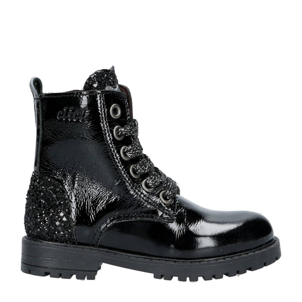 Clic! lakleren veterboots zwart