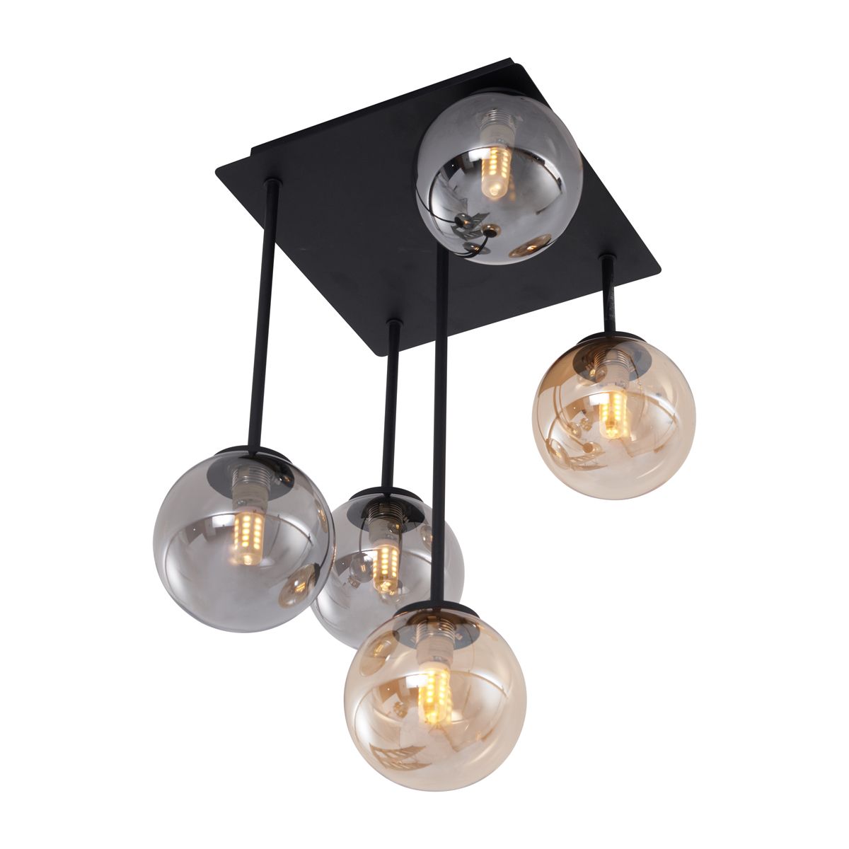 Moderne plafondlamp zwart met amber en smoke glas 5-lichts - Athens