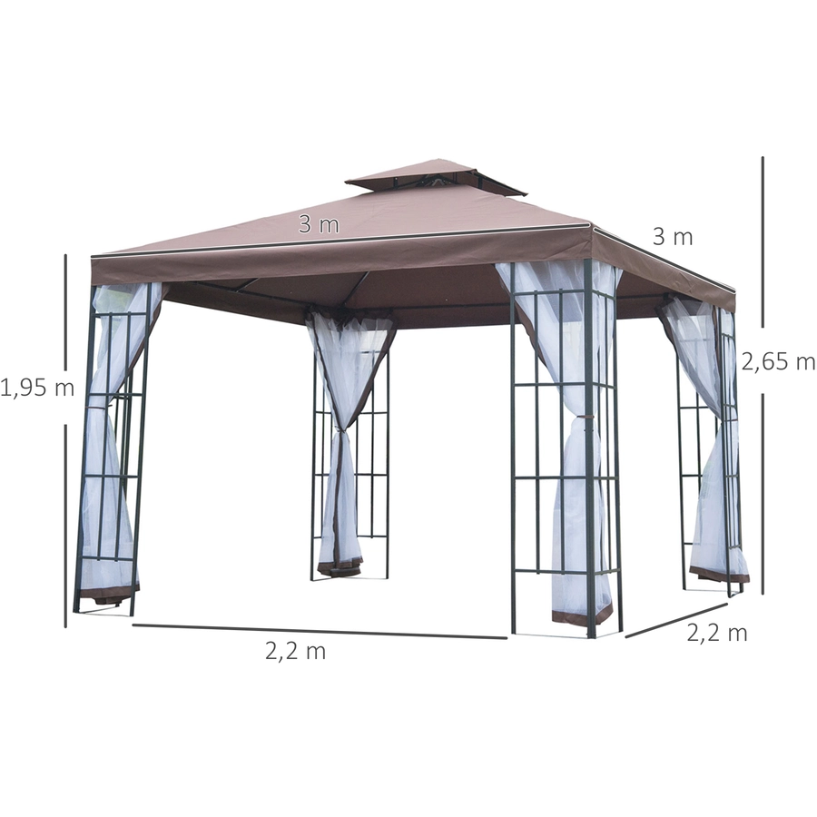 Outsunny Gartenpavillon mit Doppeldach kaffeebraun, weiß, schwarz