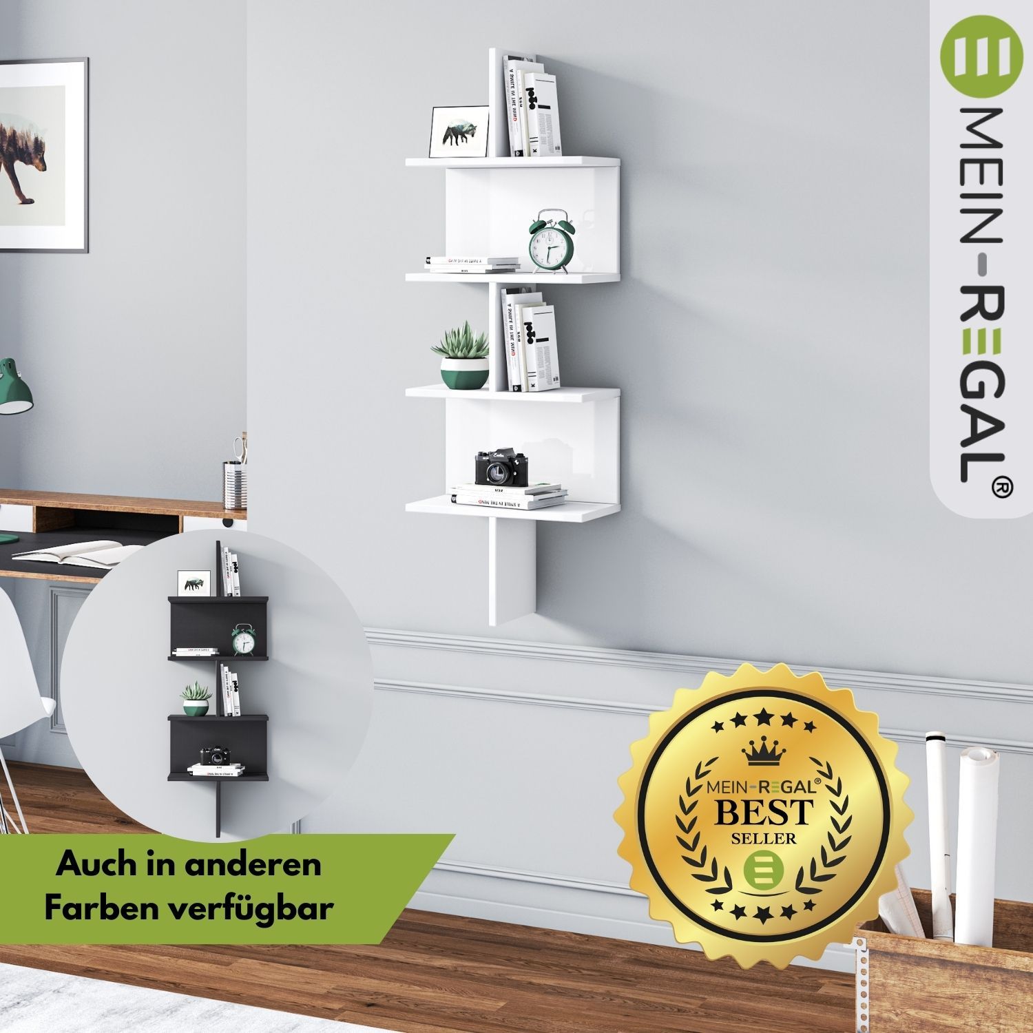 Mein-Regal Wandregal OTTO 45x22x132cm MDF Holz bis zu 6 Fächer weiß