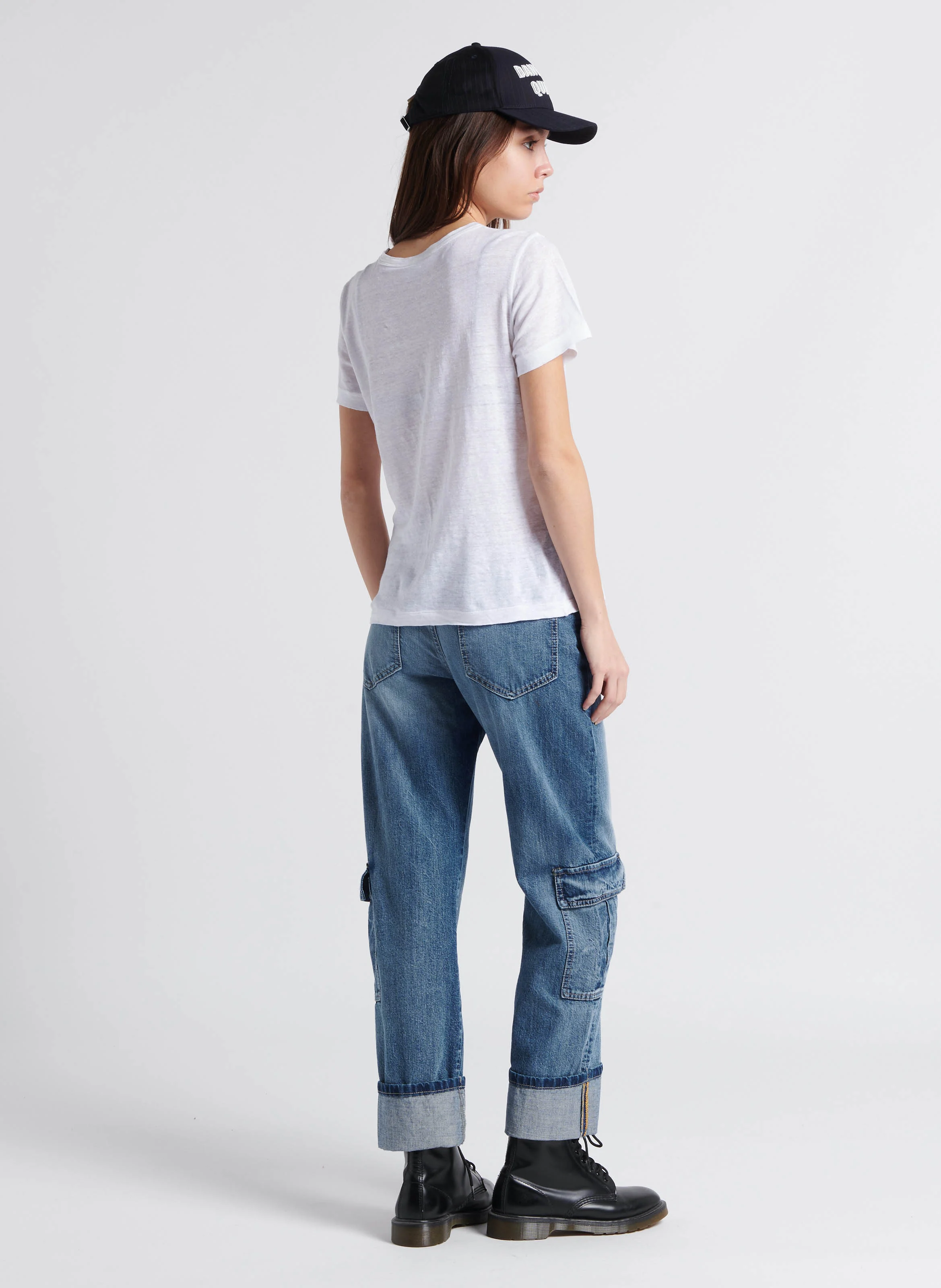 Jean droit taille haute avec ourlets | Bleu