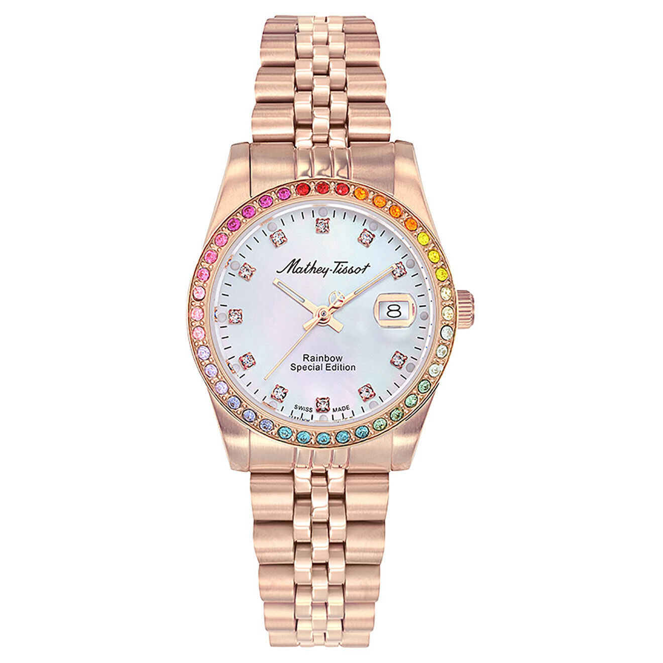 Mathey-Tissot Montre Femme Quartz en Acier Mathy Rainbow doré rose