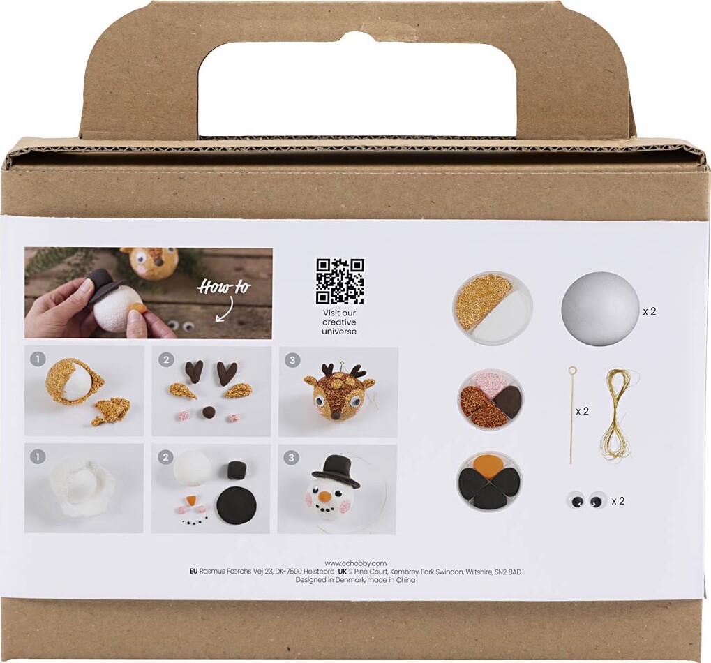 Mini Diy Kit Julekugler - Rensdyr Og Snemand
