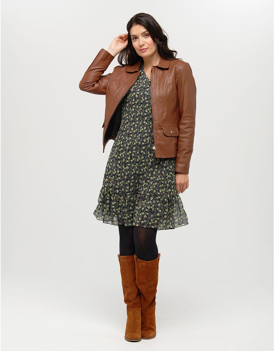 Robe plissée kaki fleurs