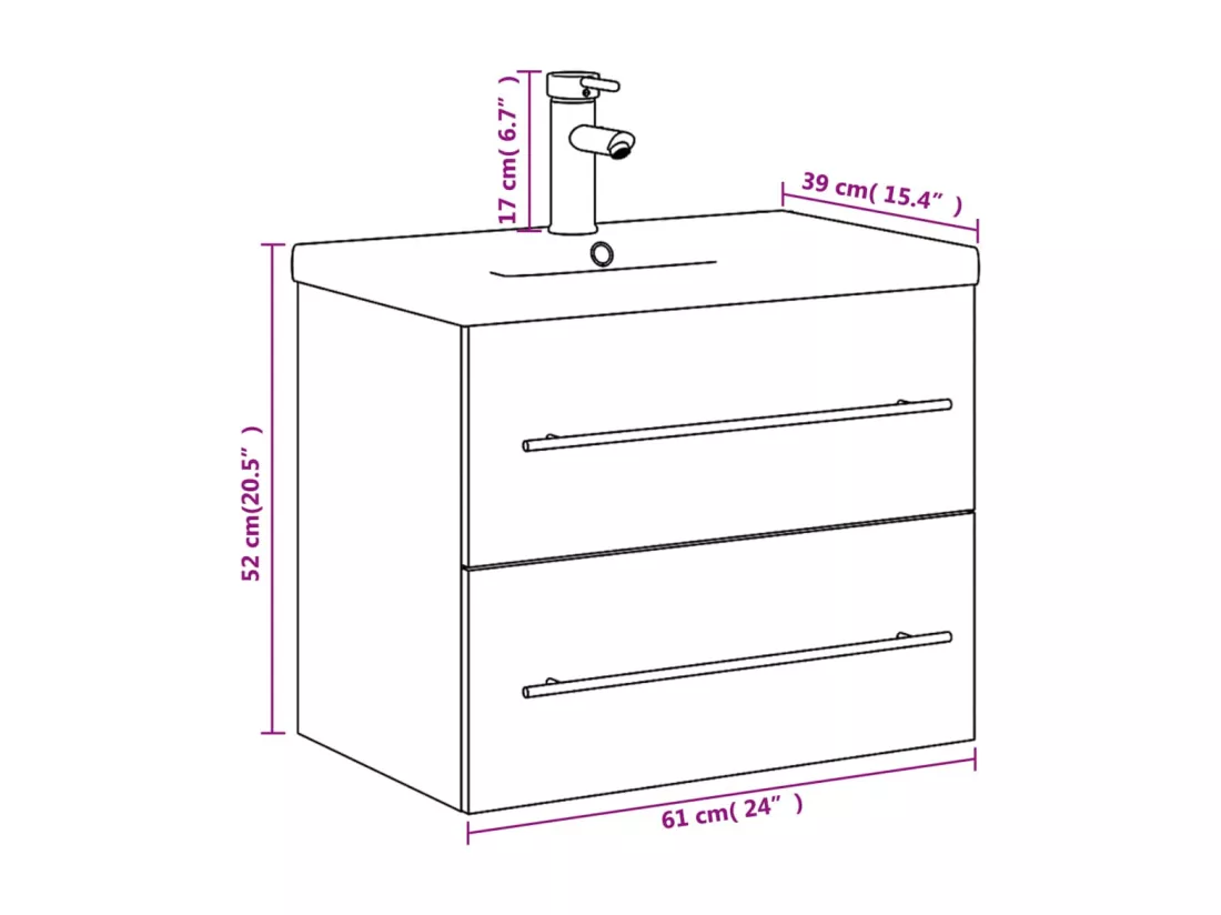 Armoire lavabo de salle de bain avec bassin intégré blanc