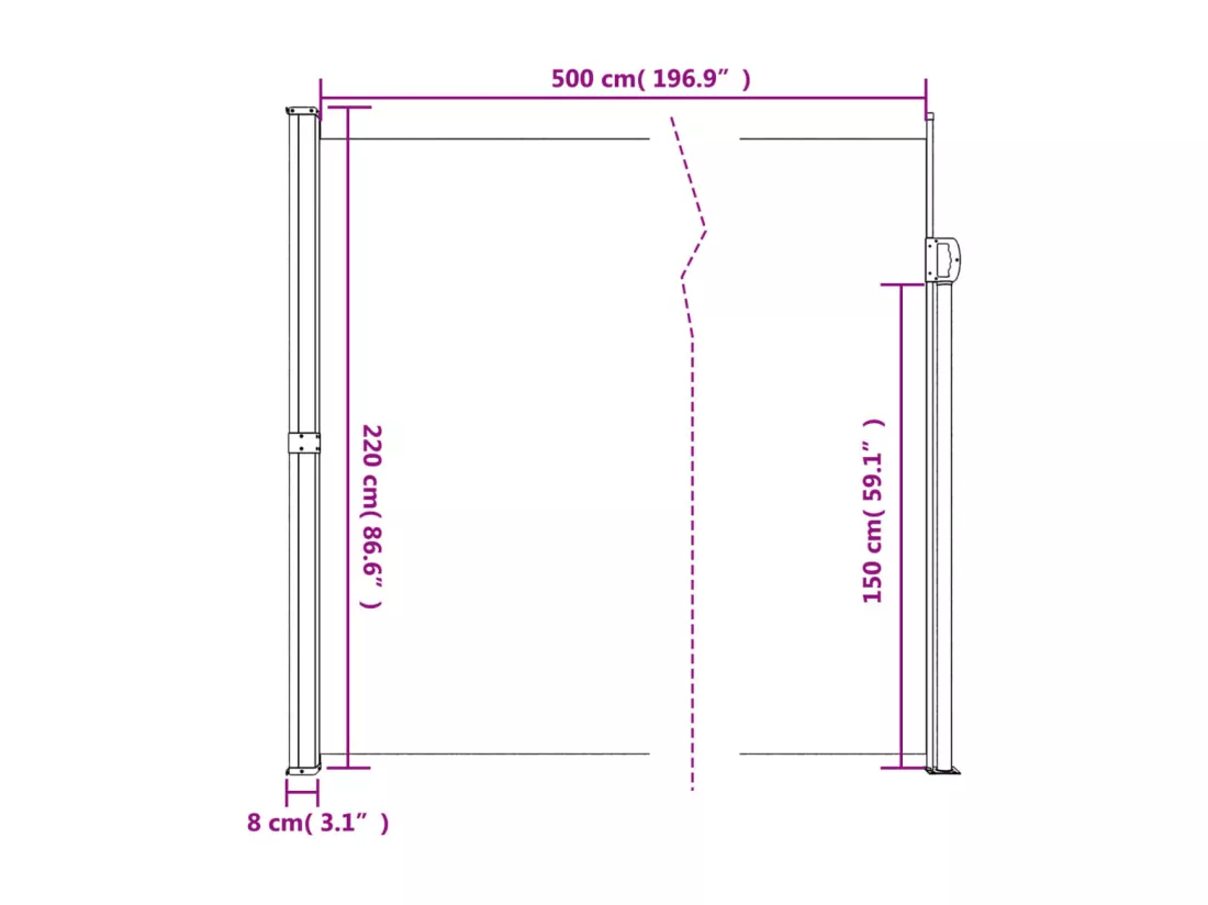 Auvent latéral rétractable vert foncé 220x500 cm