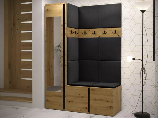 Meuble d'entrée Hartford 277, 186x124x46cm, Miroir, Chêne Artisan, Tapisserie|Stratifié