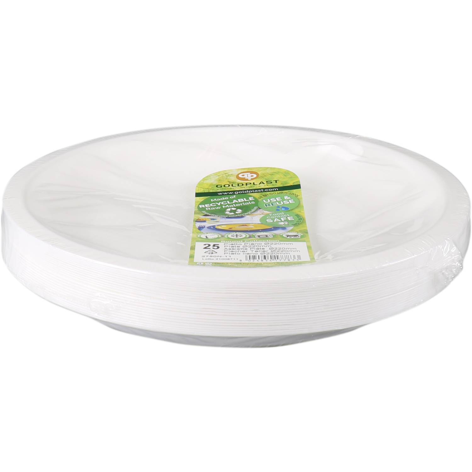 Goldplast Bord, Use & reuse, reusable, rond, 1-vaks, pP, Ø22cm, wit