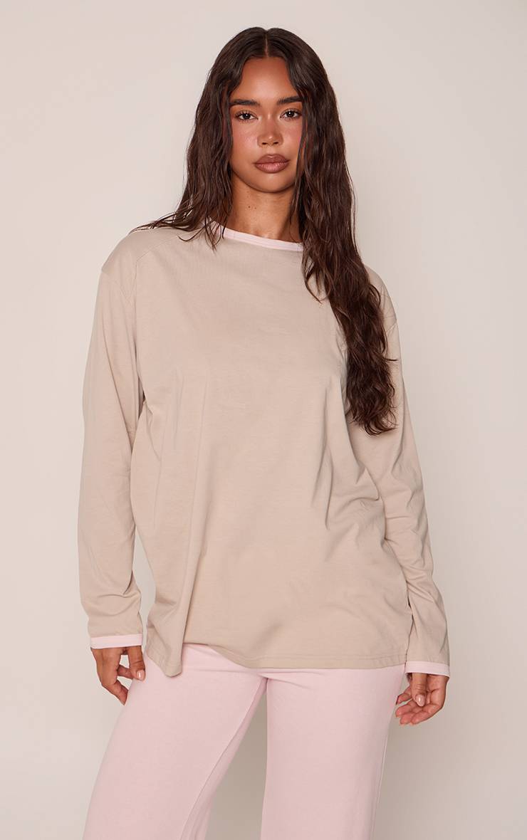 Avoine T-shirt Oversize Manches Longues En Coton Avec Poignets Contrastés