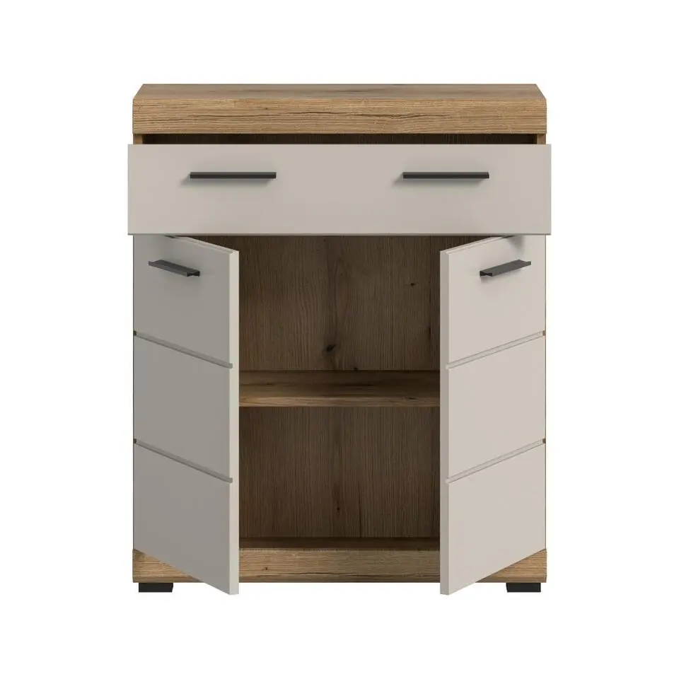Hioshop Scout badkamerkast 2 deuren- 1 lade kasjmier decor mat- eiken decor