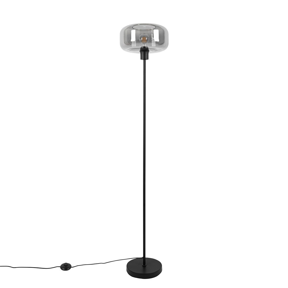 Art deco vloerlamp zwart met smoke glas - Bizle