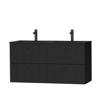 Tiger Maryport Badkamermeubelset 120 cm Mat zwart met matzwarte polybeton wastafel en matzwarte grepen