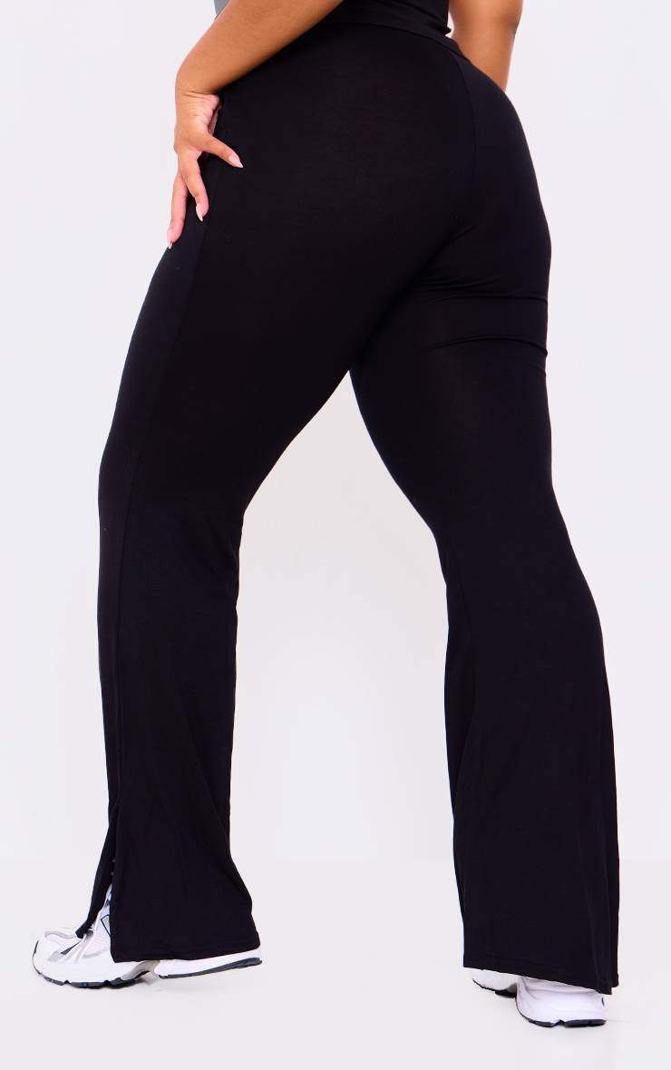 Noir Pantalon Évasé En Jersey Grande Taille Avec Ourlet Fendu