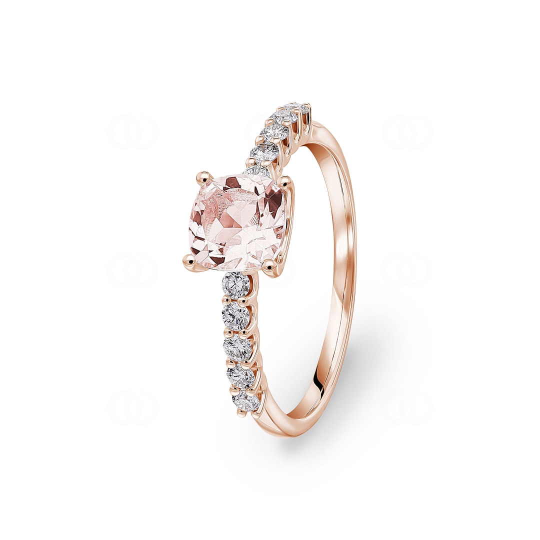 Pavé Solitärring 750/18 K Roségold mit Morganit & Diamanten 0.25 ct H/si