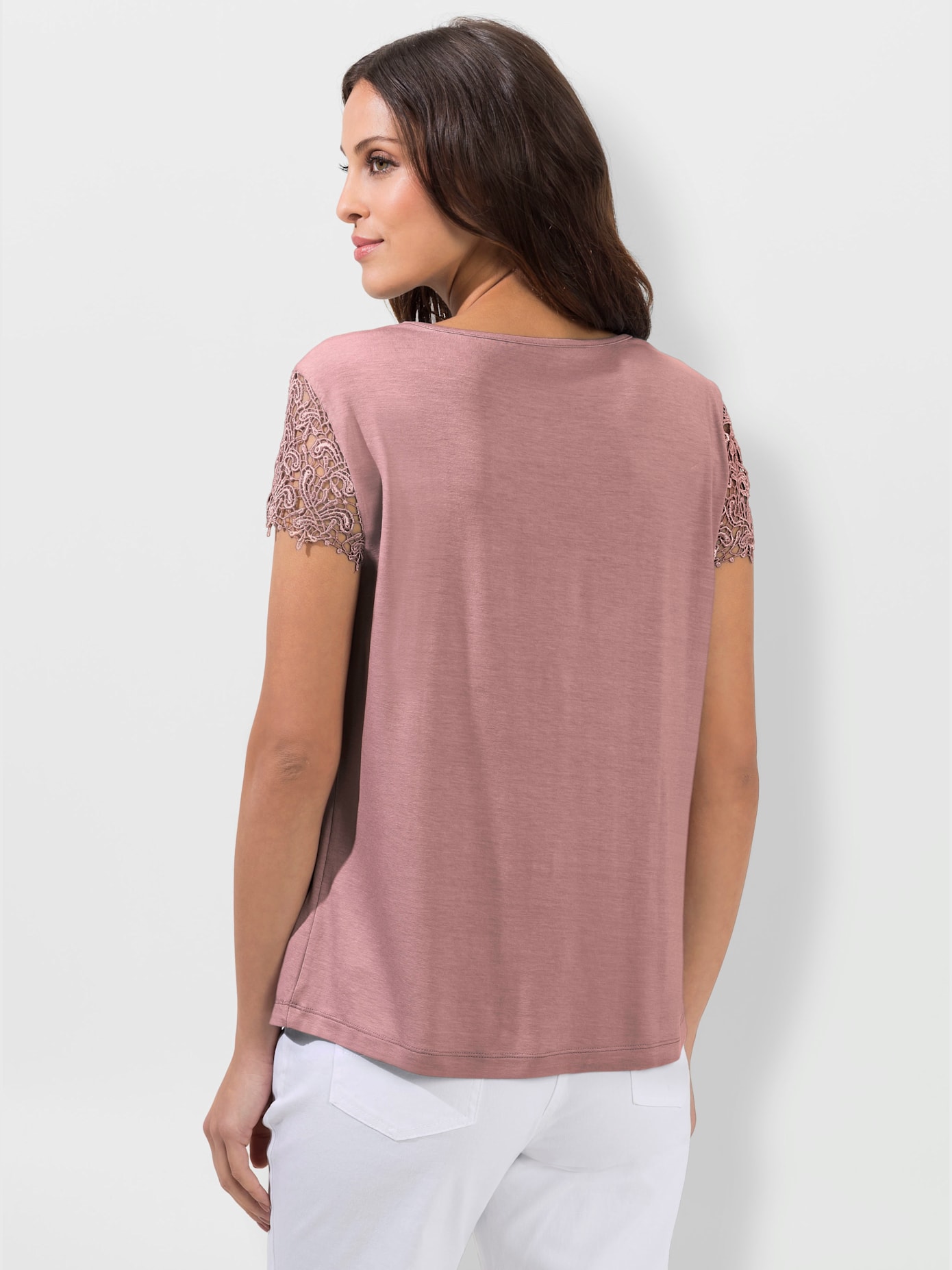 T-shirt empiècement en broderie anglaise manches courtes