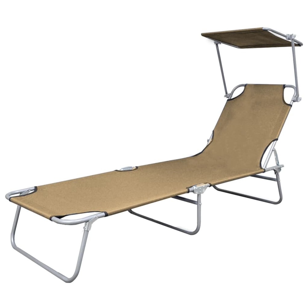 Transat chaise longue bain de soleil lit de jardin terrasse meuble d'extérieur pliable avec auvent acier taupe