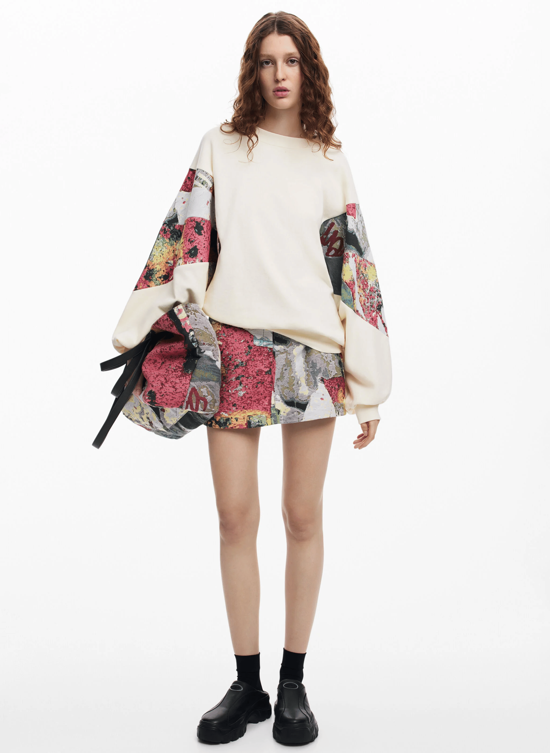 Sweat oversize col rond en coton mélangé | Blanc
