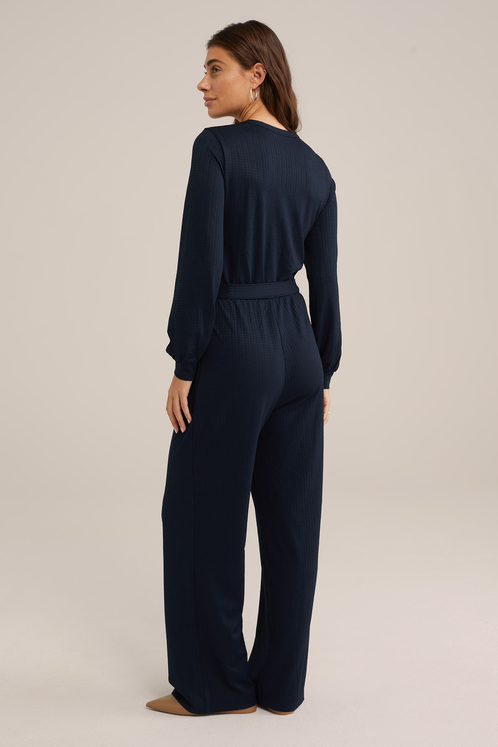 jumpsuit met structuur WE Fashion Donkerblauw