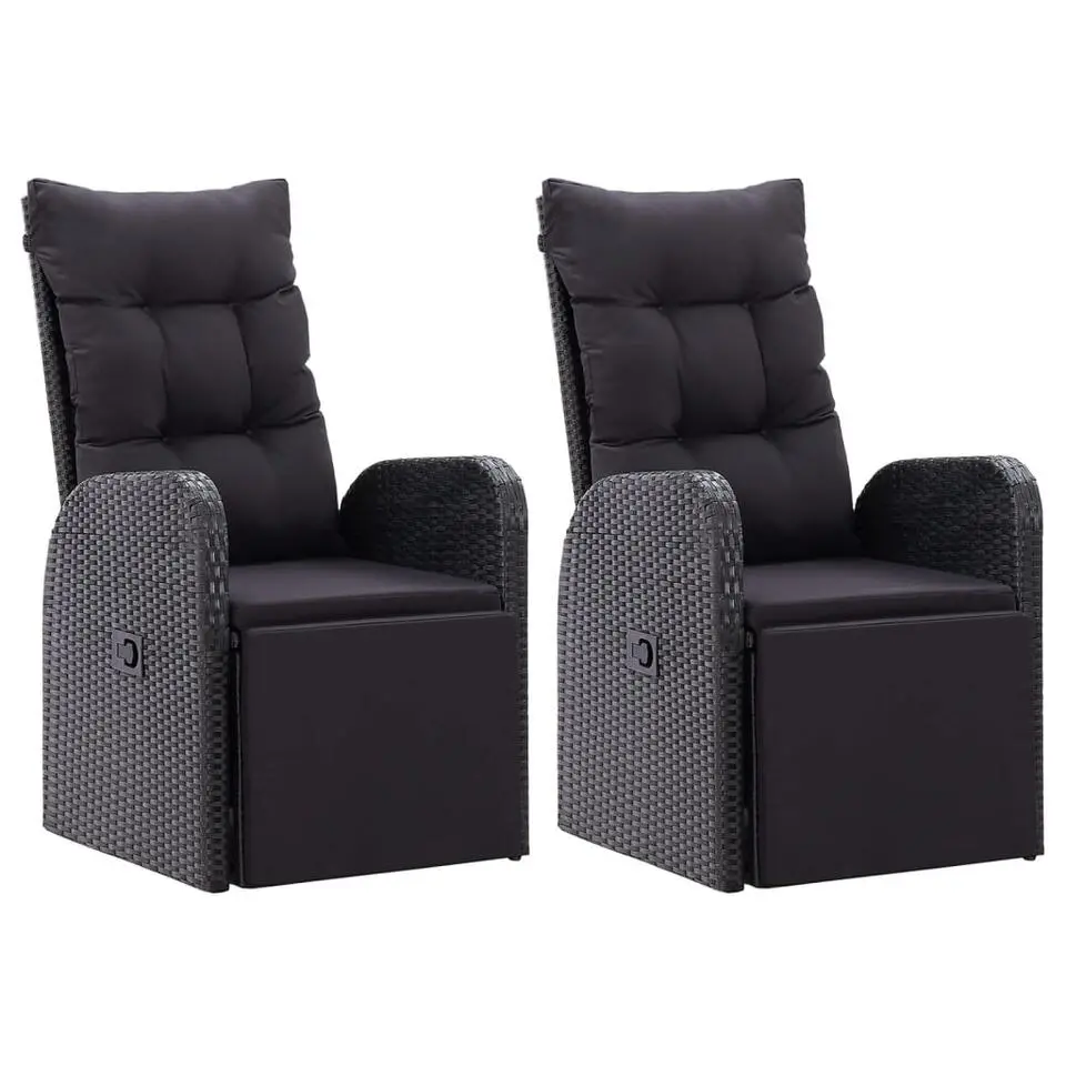vidaXL - Tuinstoelen - Zwart - Poly rattan - 2 stuks - Verstelbaar - Met kussens