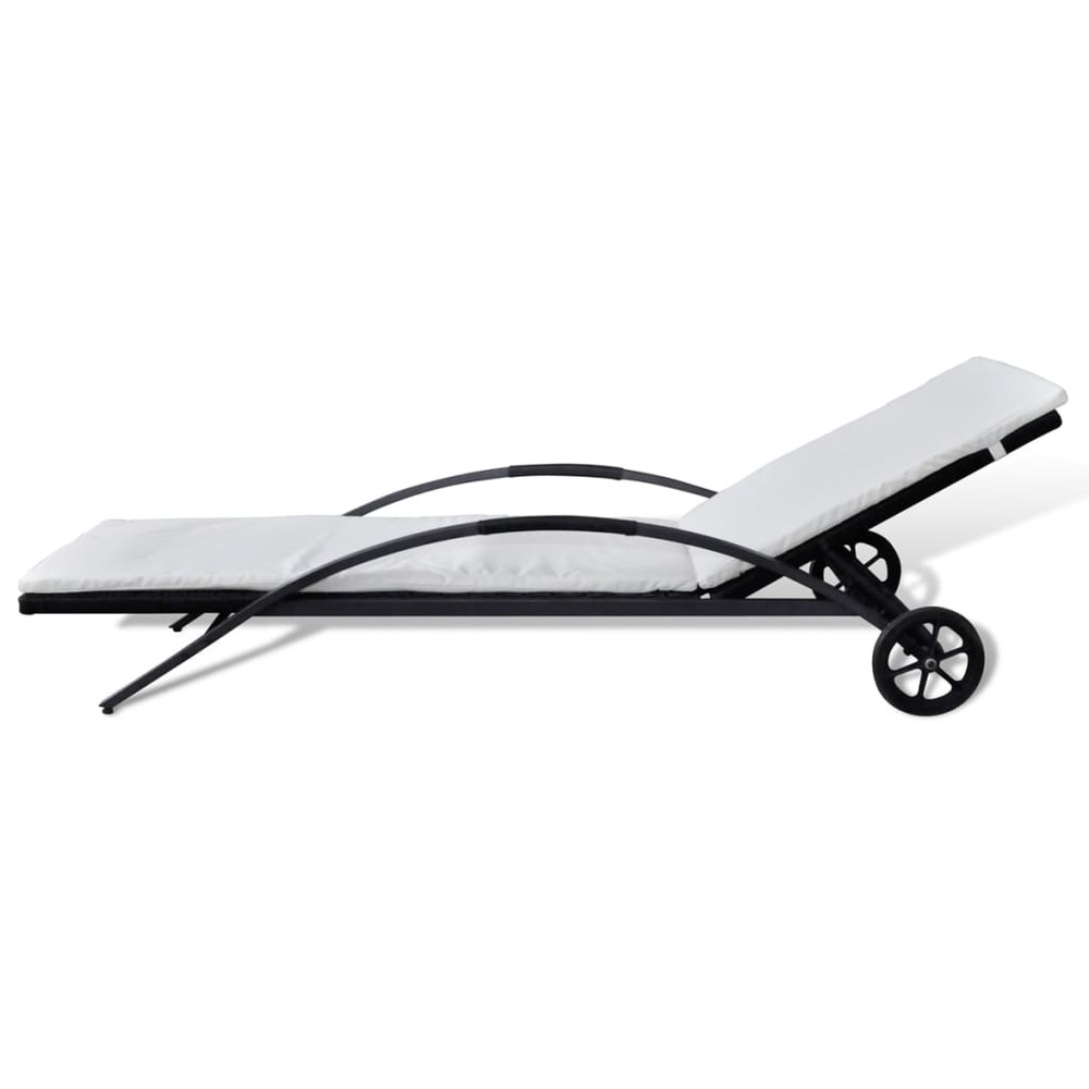 Transat chaise longue bain de soleil lit de jardin terrasse meuble d'extérieur avec coussin et roues résine tressée noir 02_0