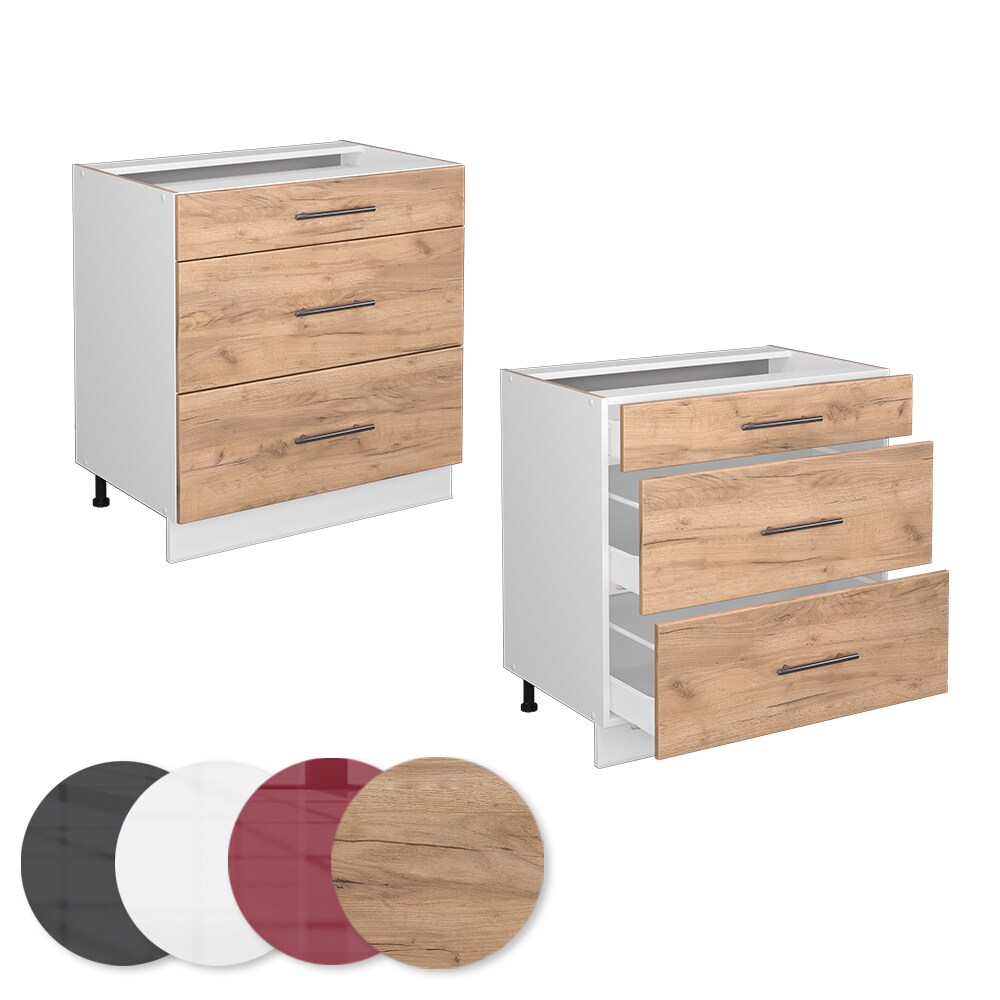 Vicco Schubladenunterschrank Küchenschrank Küchenmöbel Fame-Line Weiß 80 cm modern Hochglanz Küche Einbauküche Drehtür Blende Schublade Küchenunterschrank Küchenzeile