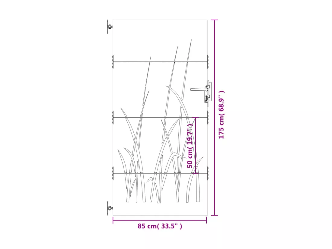 Portail de jardin 85x175 cm acier corten conception d'herbe