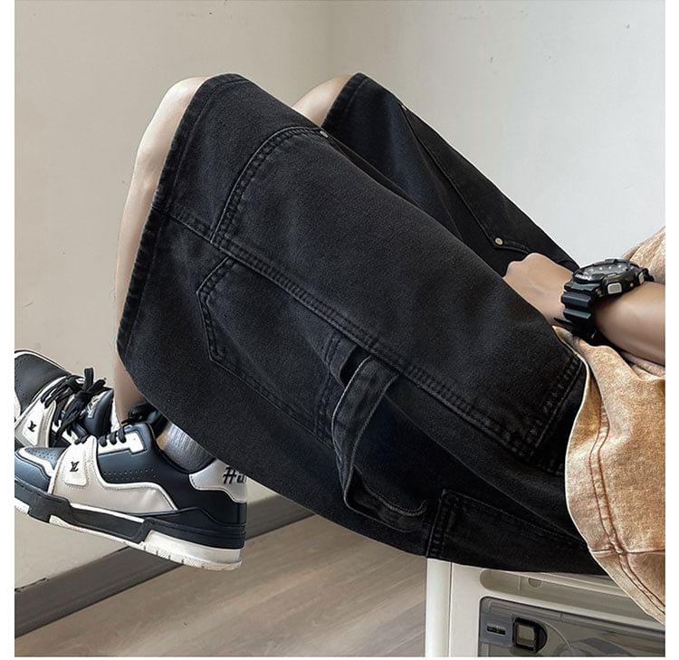 Femilina - Denim shorts met hoge taille en wijde pijpen