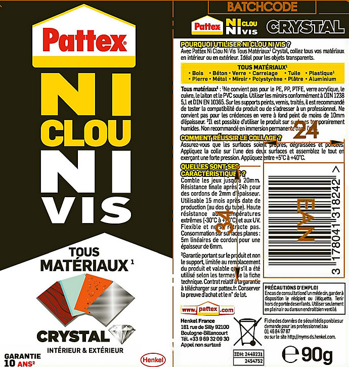 Ni clou ni vis Cristal tous materiaux Pattex 90 g