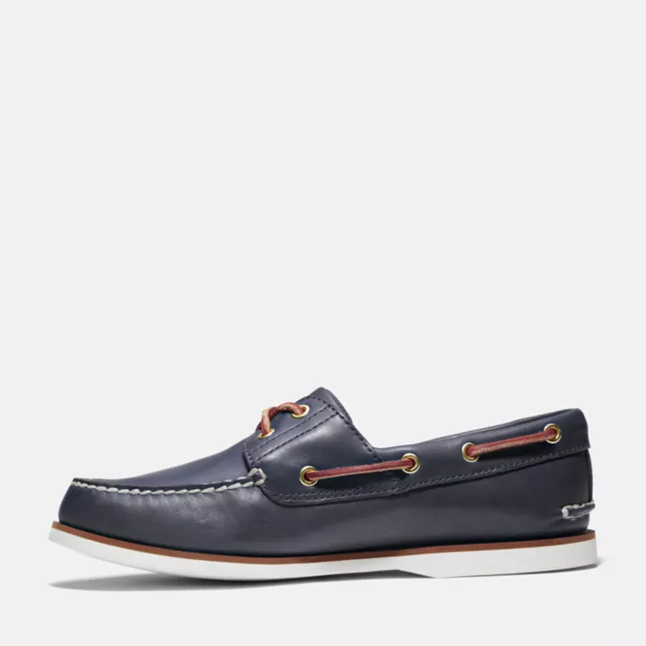Chaussure bateau classique 2 œillets pour homme en bleu