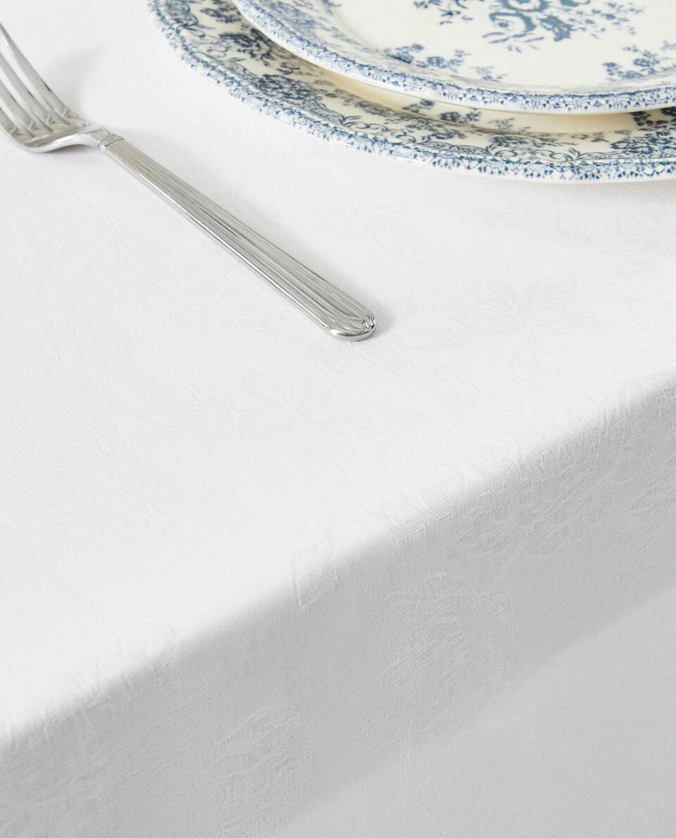 TOALHA DE MESA FLORAL JACQUARD