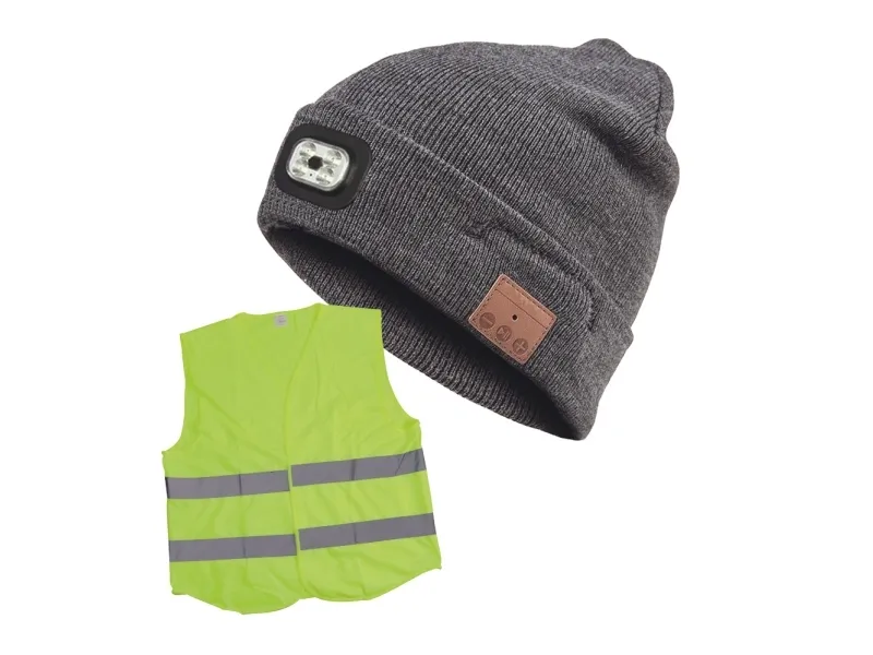 Blue Electric LED Beanie - Med bluetooth-headset., leveres Inkl. sikkerhedsvest