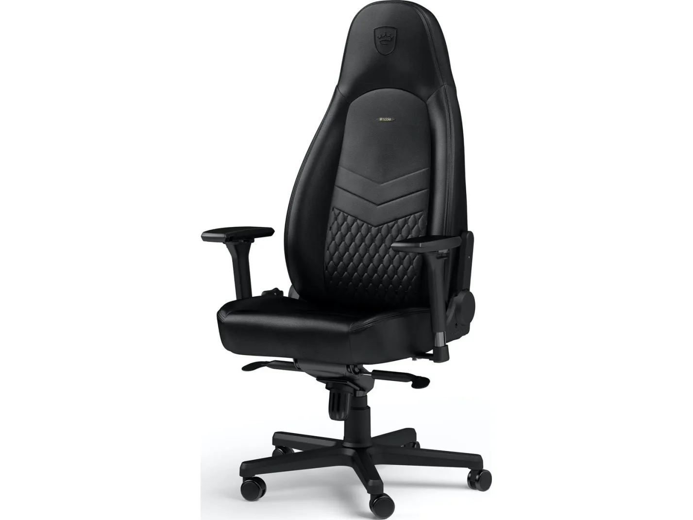 Noblechairs ICON - Stol - armstøtter - T-formet - vippe - drejeled - aluminium, polyurethan, stål, top-narv læder, nylon/polyetylen - sort