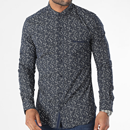 Chemise Manches Longues Bleu Marine Floral