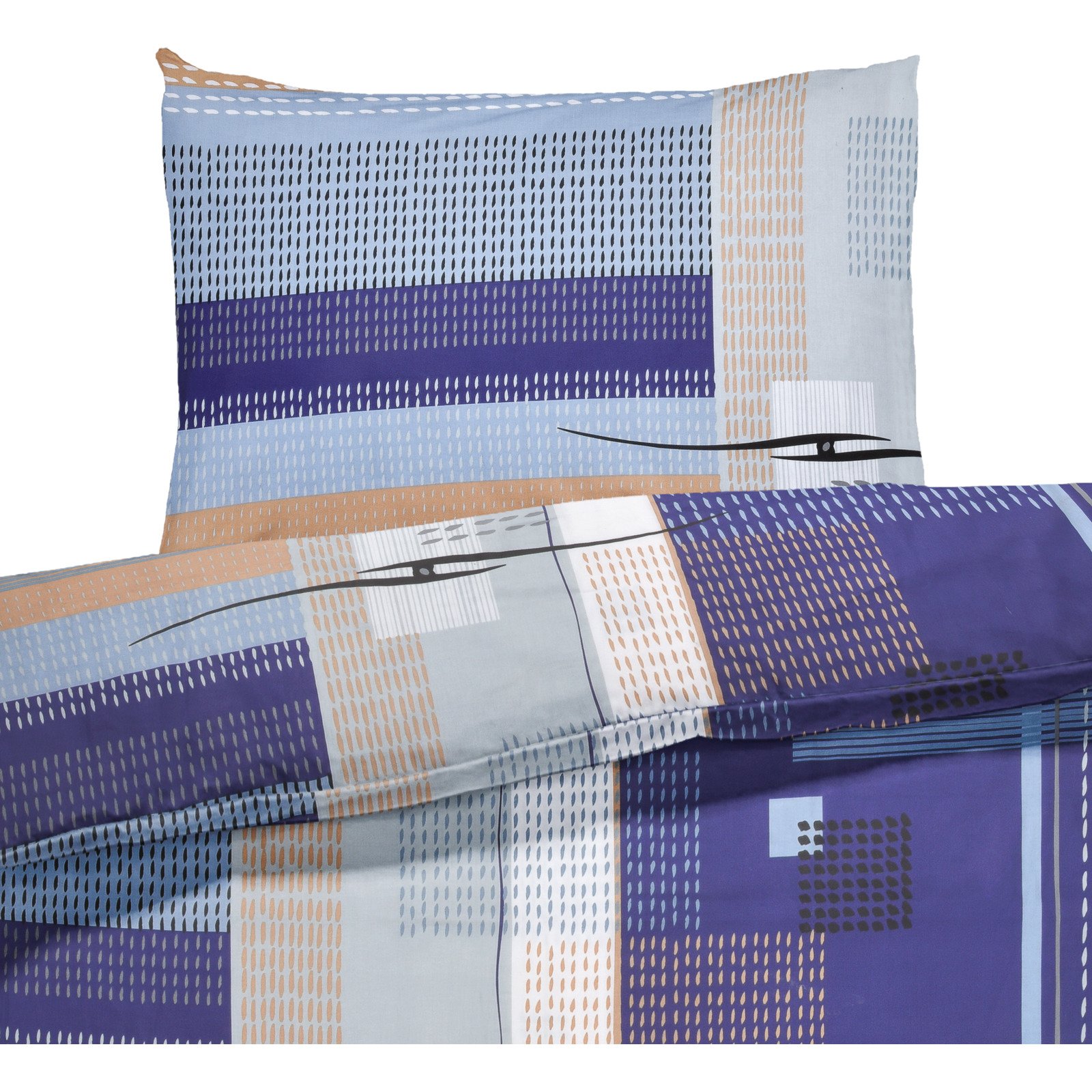 Bettwäsche Satin gemustert blau 200x210 2x65x65 Bettanzug Fra