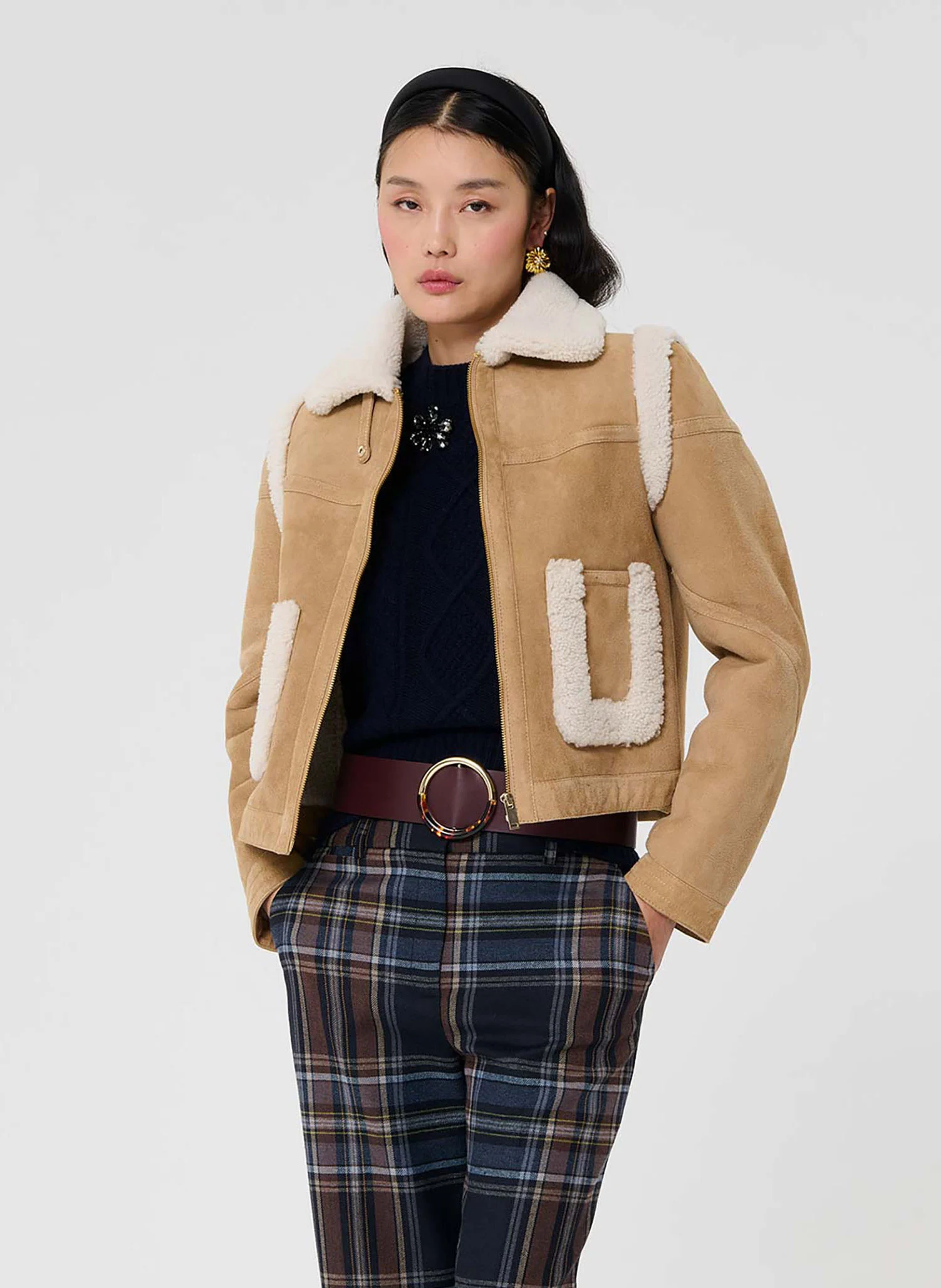 MUSE - Manteau court suédé en cuir | Marron