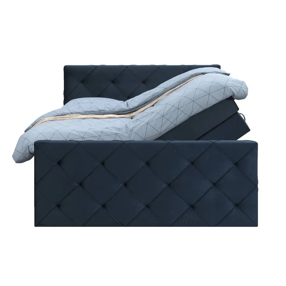 Boxspring met opbergruimte en voetbord Liv geruit - blauw - 180x200cm