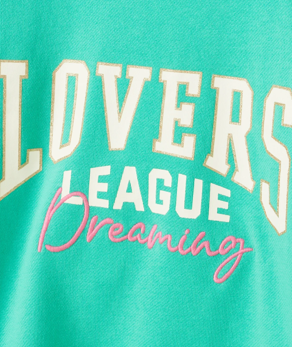 SWEAT FILLE VERT AVEC MESSAGE BRODÉ ET PAILLETÉ