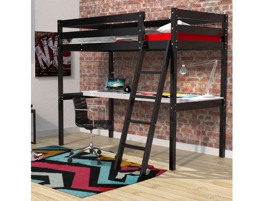 TERRE DE NUIT - Lit mezzanine avec bureau noir 90 x 190