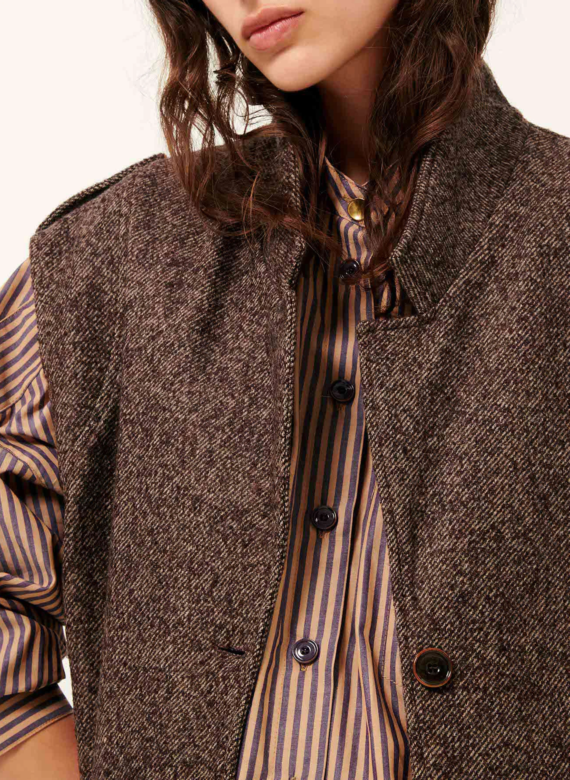 LANDIE JACK - Blouson col tailleur droite| Marron