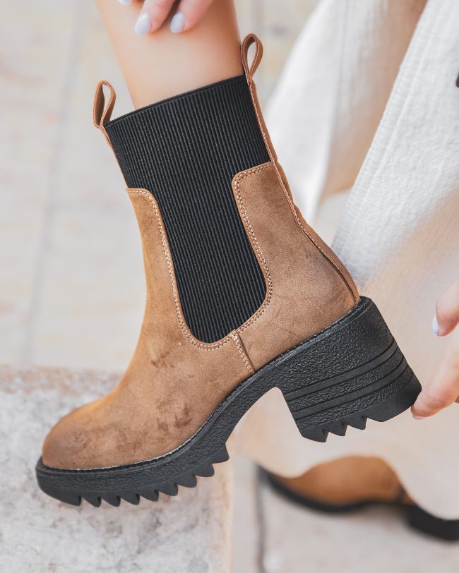 Bottines femme camel montantes crantées - Léana