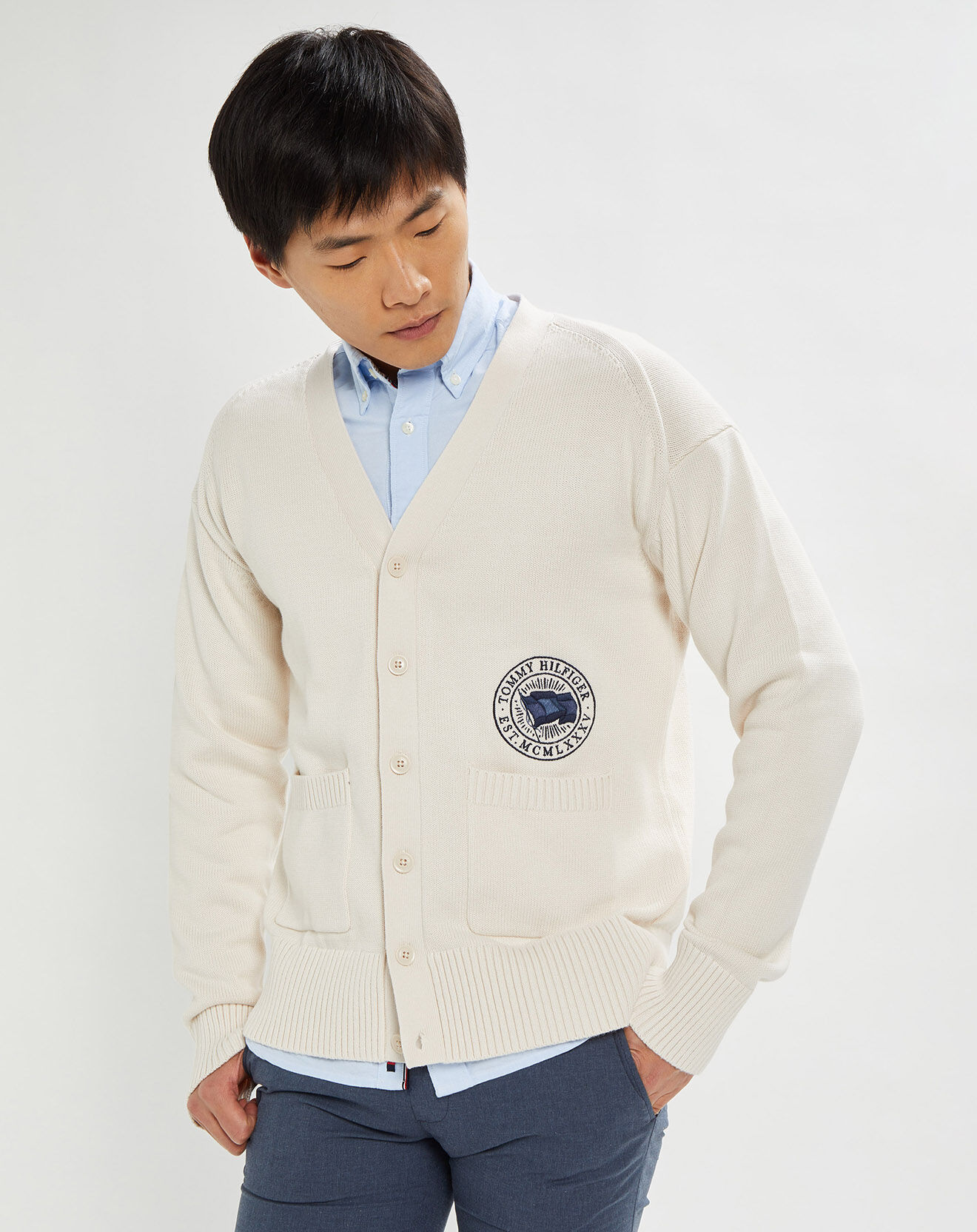 Tommy Hilfiger Cardigan Wavy Flag écru